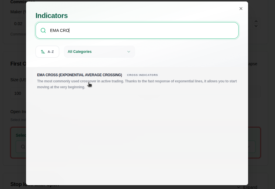 Меню выбора индикаторов