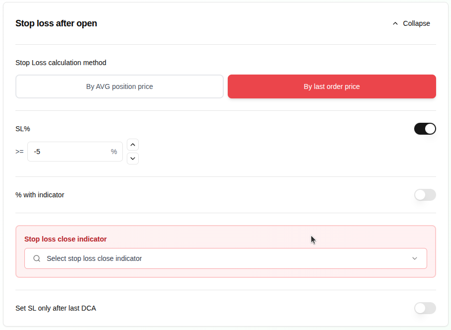 Настройки стоп-лосса